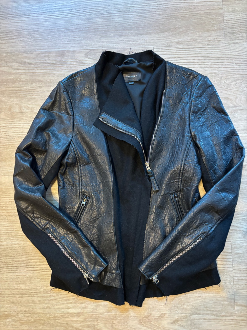 Mackage Women’s S Petite Lambskin Leather Cashmere Wool Asymmetrical Neck Jacket
